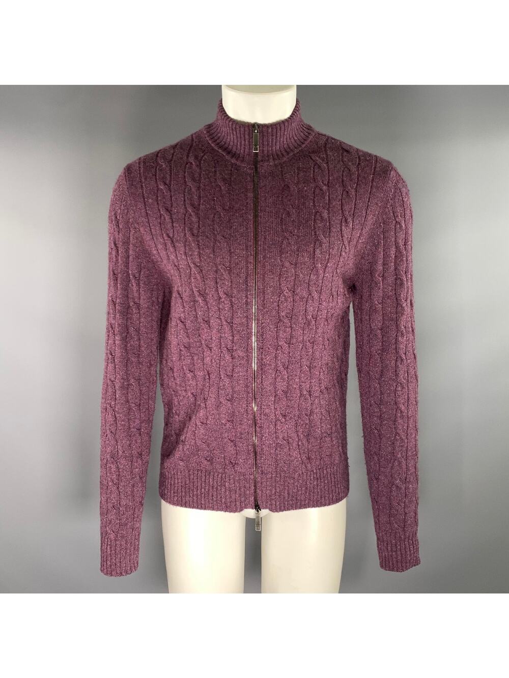 ETRO Size M Purple Cable Knit Cashmere Zip Up Jacket